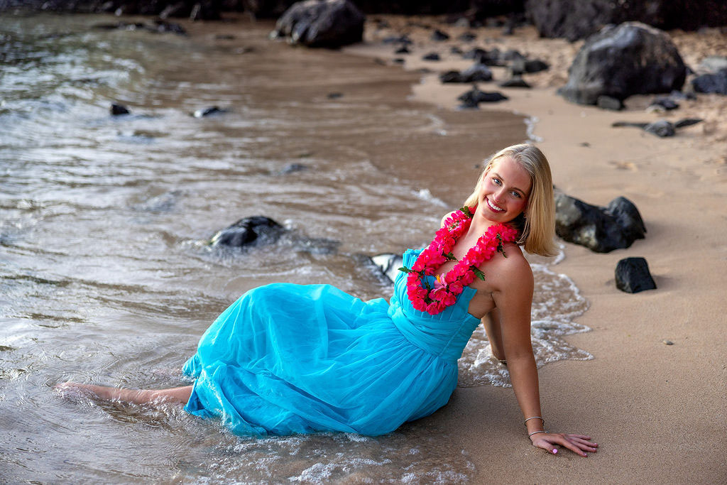 Girls Senior Portraits at Kapalua beach Maui at sunset