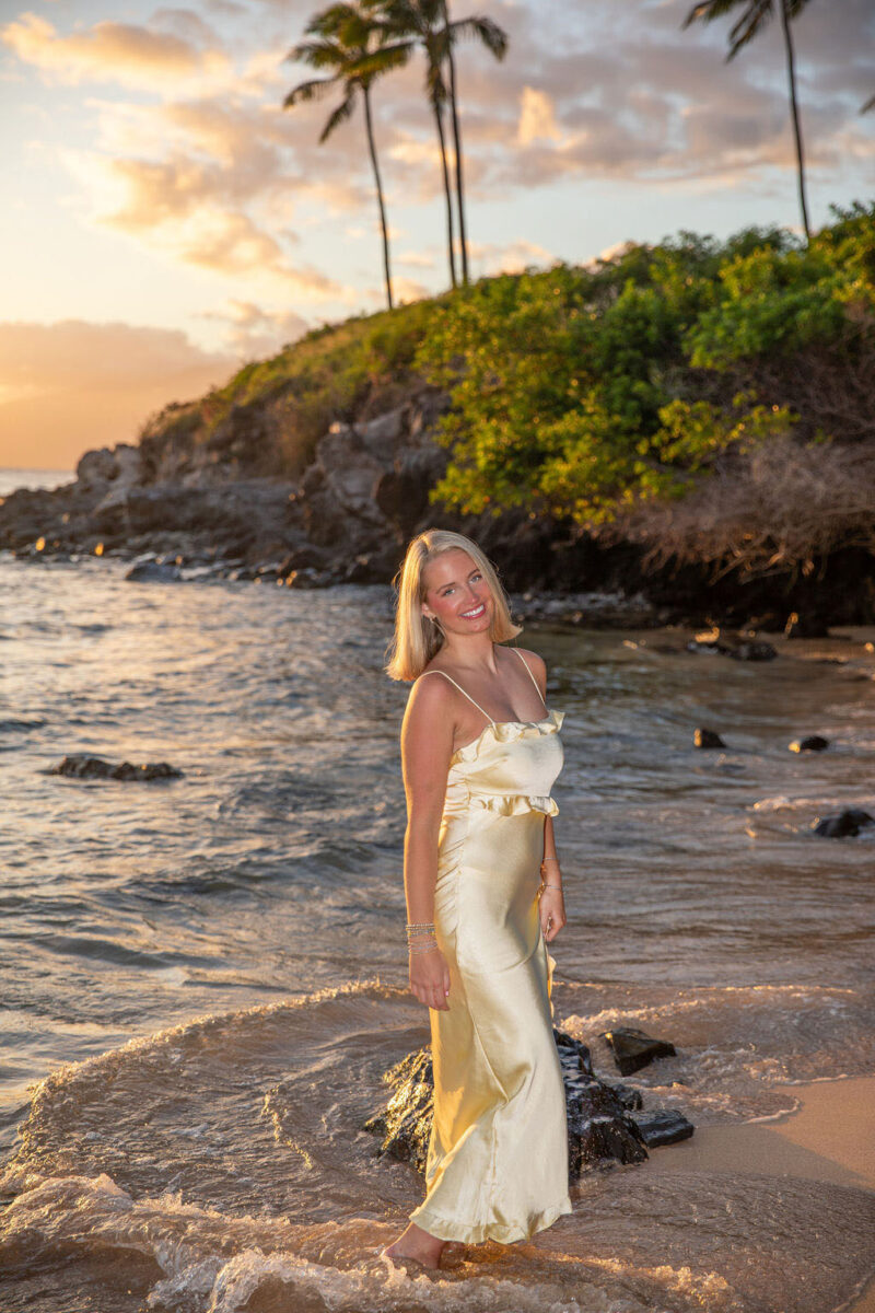 Girls Senior Portraits at Kapalua beach Maui at sunset