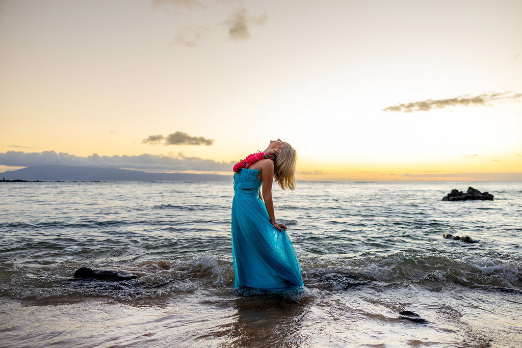 Girls Senior Portraits at Kapalua beach Maui at sunset