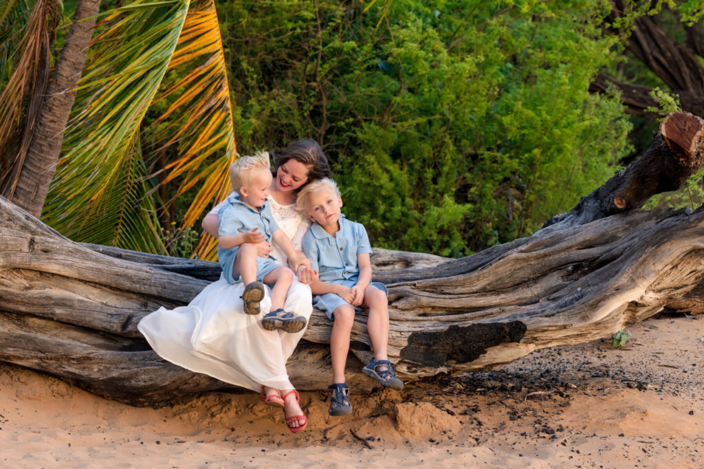 mom and boys during Wailea family photography session in South Maui