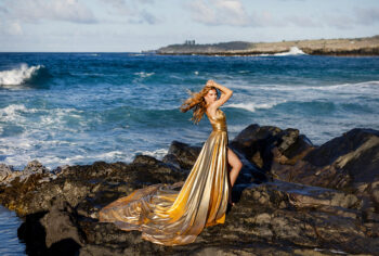 Woman in gold dress Maui photography