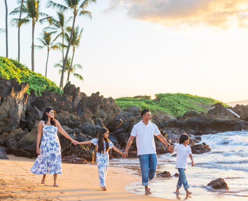 Maui family photography – playful candid moment at Maluaka Beach