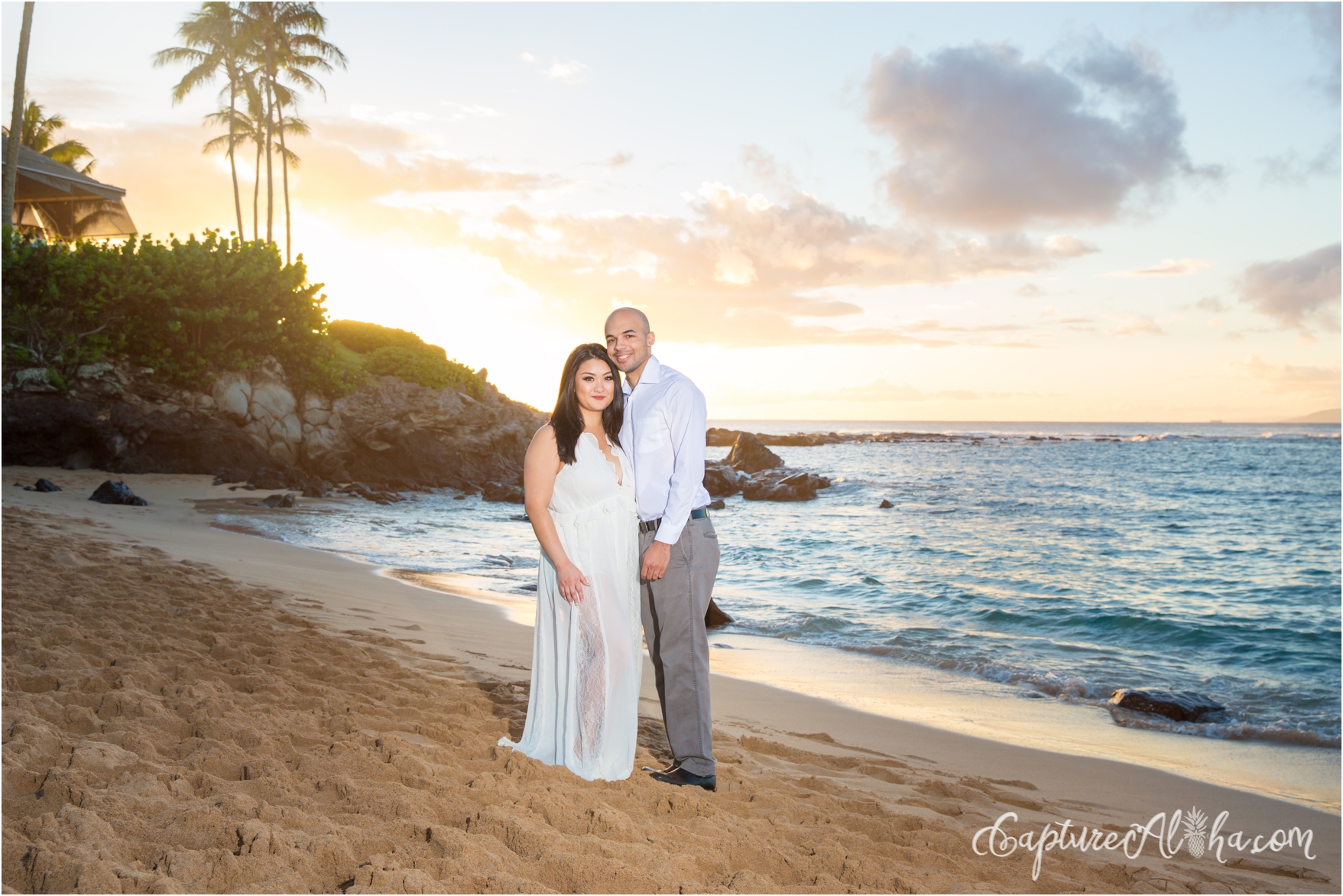 engagement portrait on maui beach during sunset