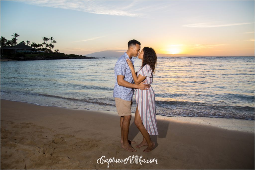 Maui Surprise Proposal Photography during sunset at Kapalua Bay