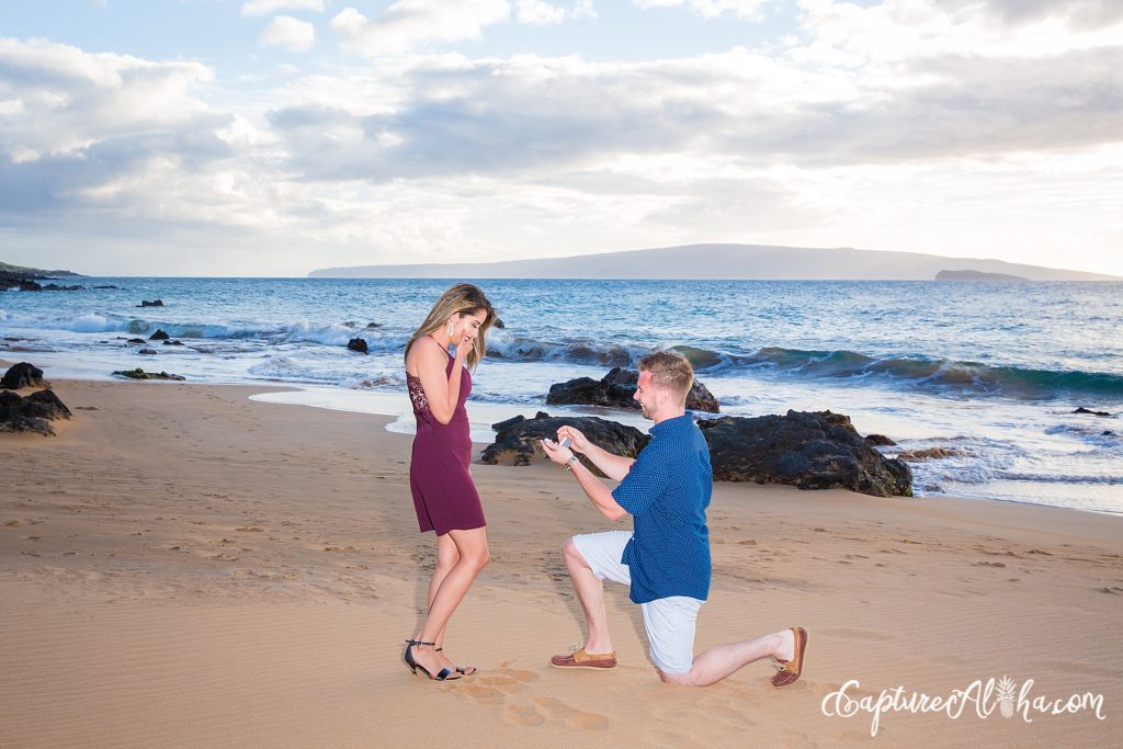 Maui Surprise Proposal Photography on the beach at sunset