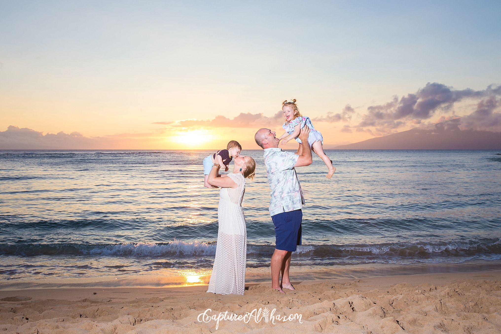 Maui Family Photography at Kapalua Bay at sunset