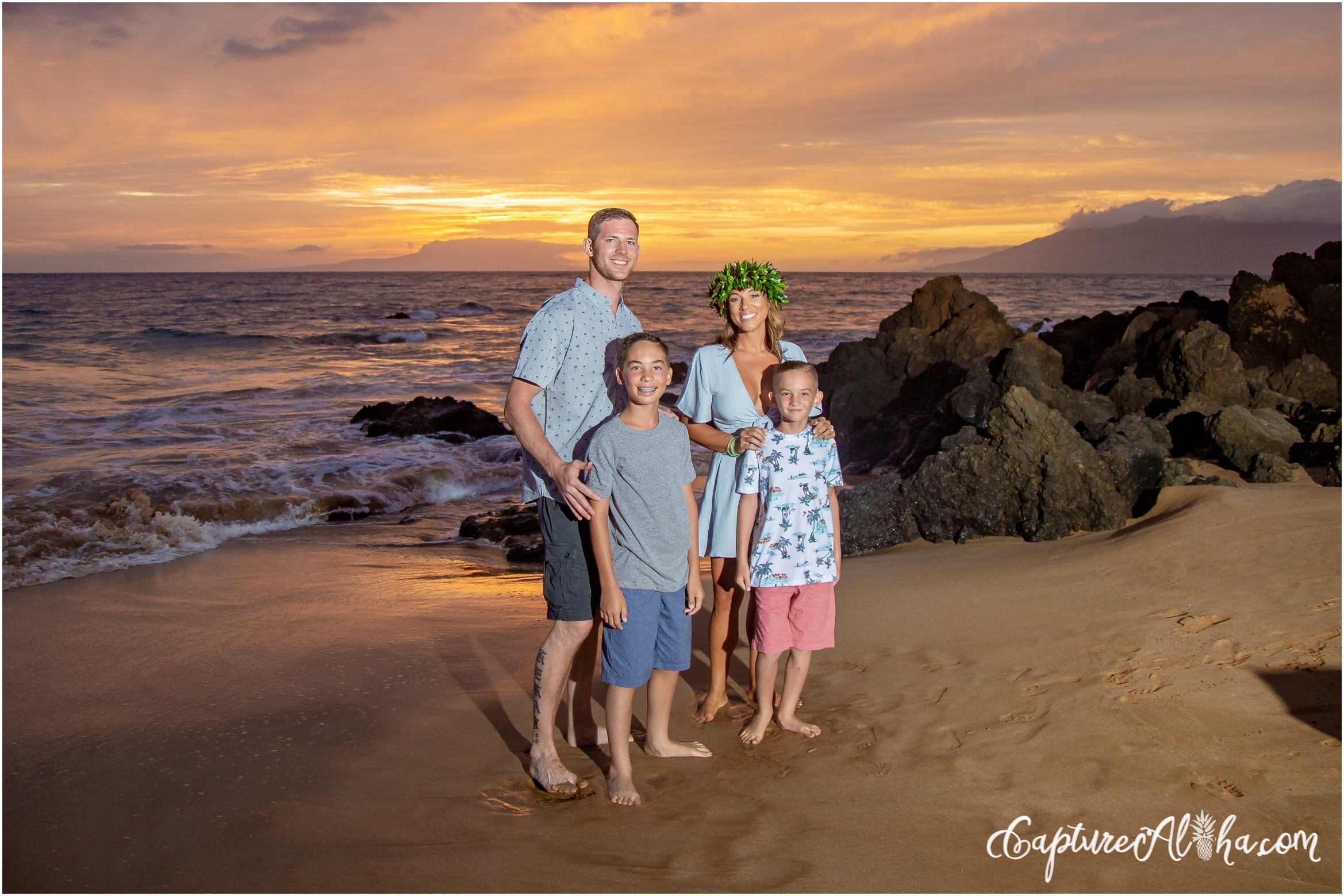 Maui Family Photography at Po'olenalena Beach Park at Sunset