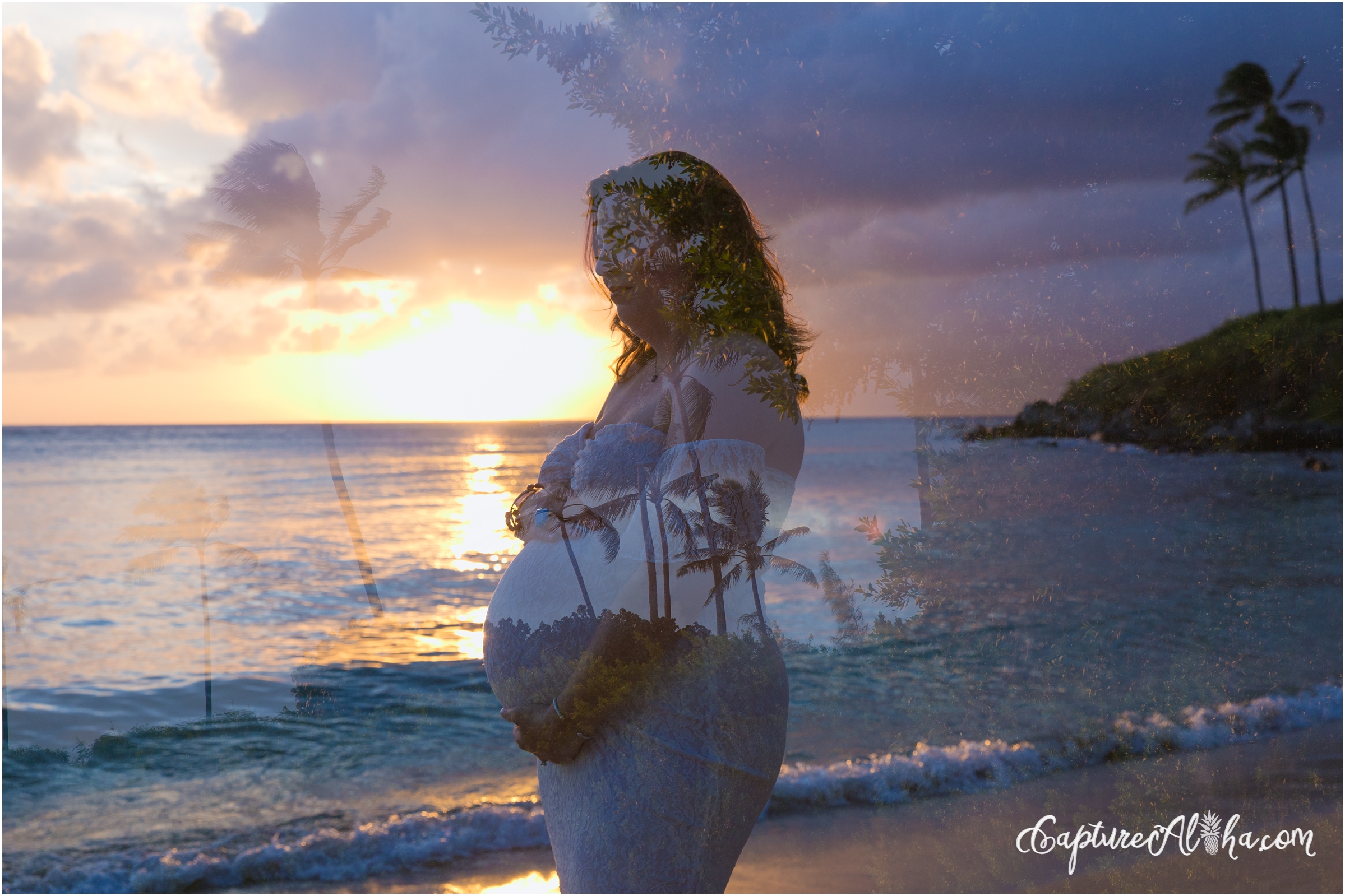 Maui Maternity Photographer at Kapalua Bay with Pregnant woman on the beach in Maui