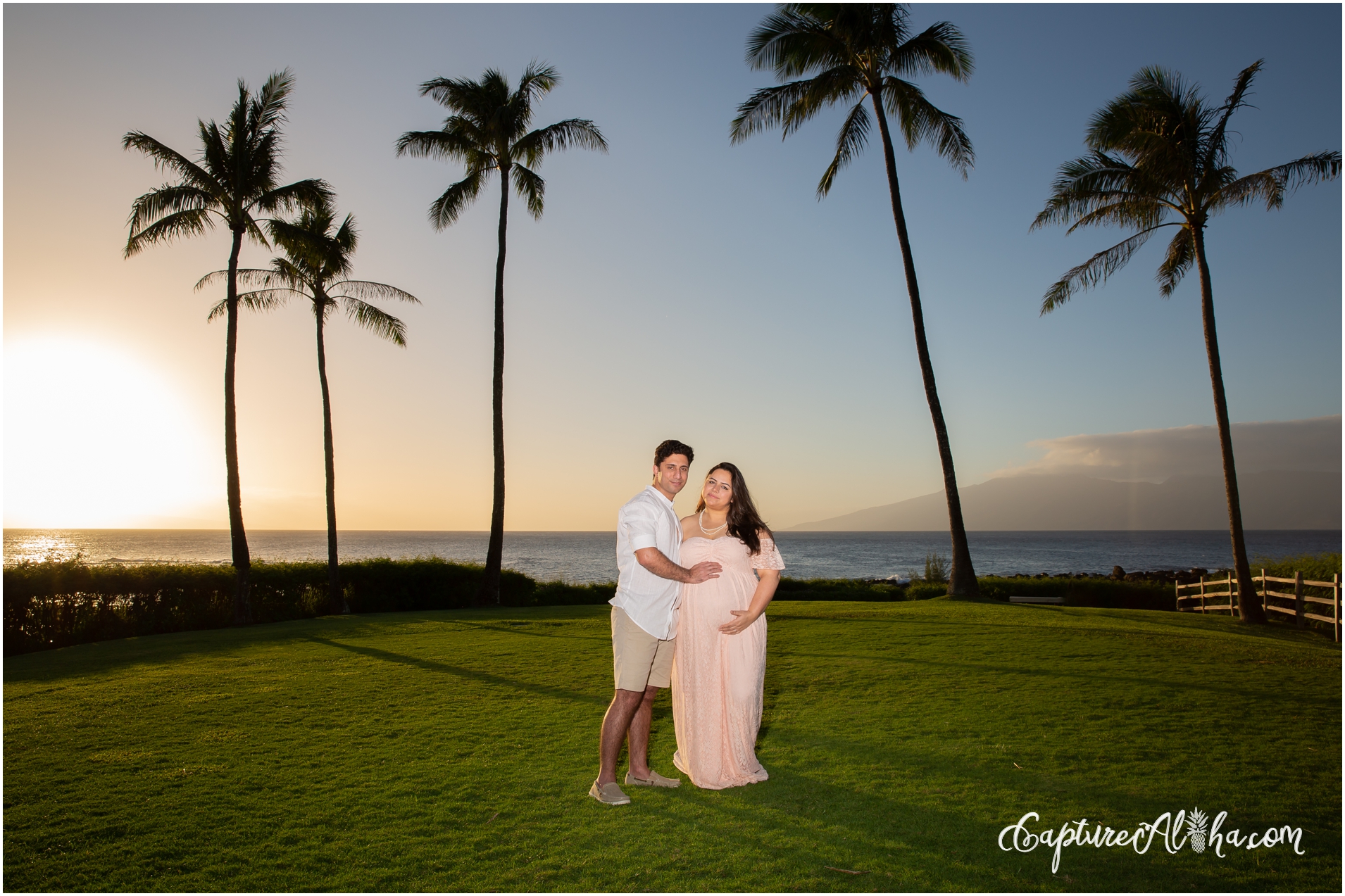 Maui Maternity Photographer at Kapalua Bay Beach at sunset
