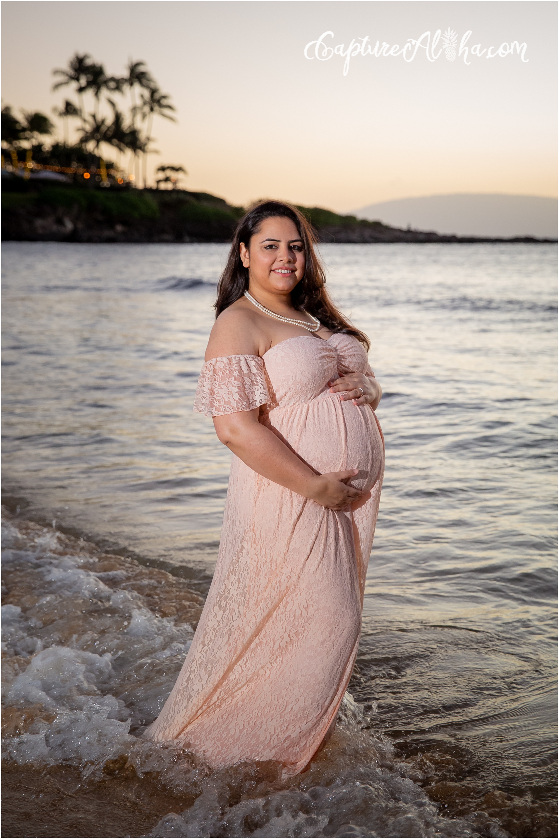 Maui Maternity Photographer at Kapalua Bay Beach at sunset