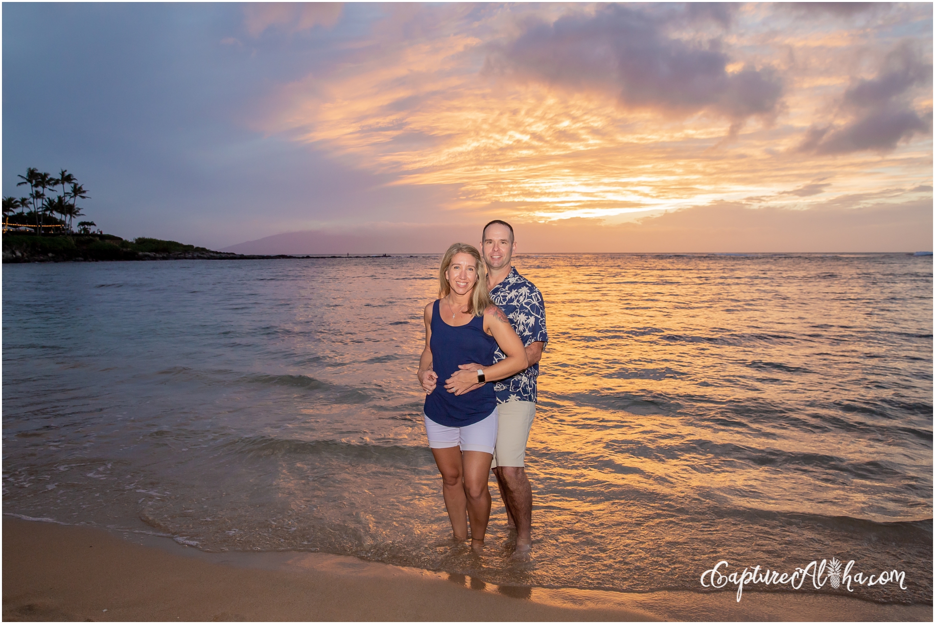 Maui Anniversary Photographer at Kapalua Bay at sunset
