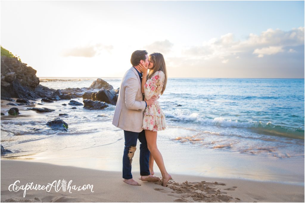 Maui Engagement Photography at Kapalua Bay at Sunset for a surprise proposal
