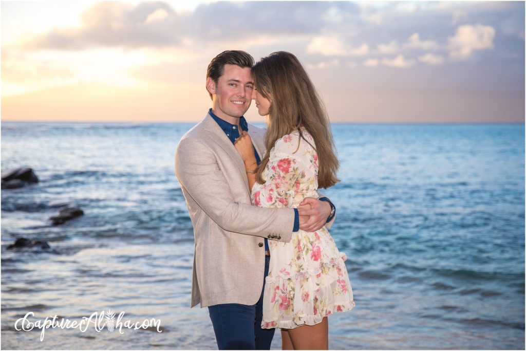 Maui Engagement Photography at Kapalua Bay at Sunset for a surprise proposal