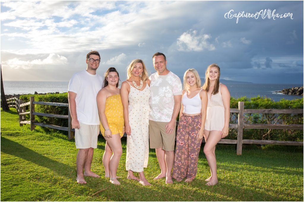 Maui Family Portrait Photography at Kapalua Bay on the grass