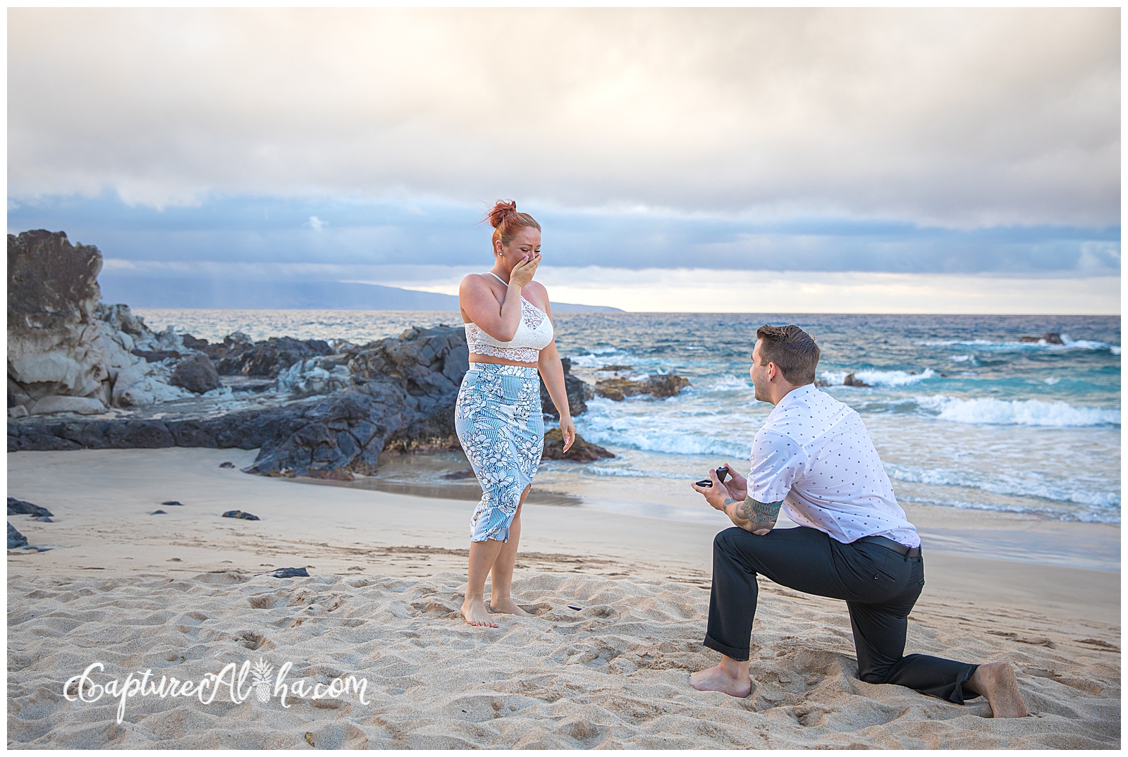 Maui Surprise Proposal Photography at Ironwoods Beach at Sunset