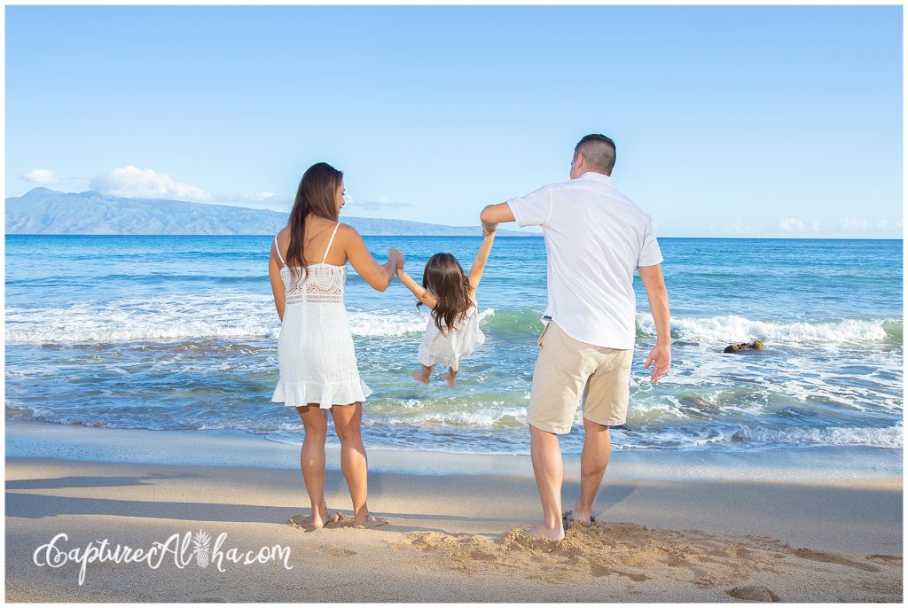 Maui Family Photography at DT Flemming Beach Park with a family of three in the morning
