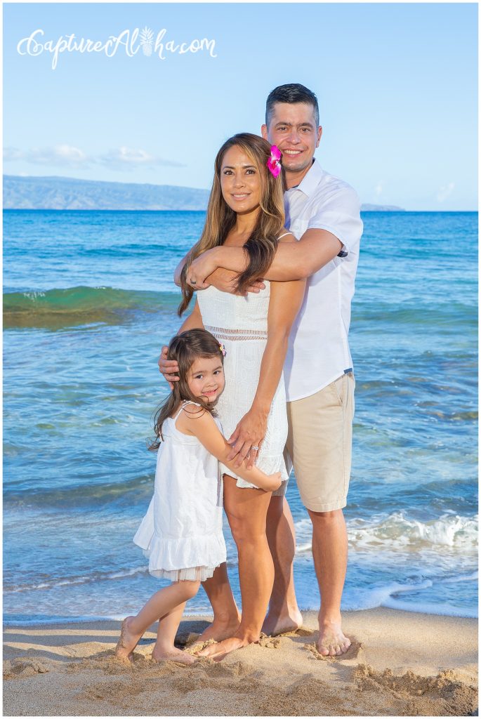 Maui Family Photography at DT Flemming Beach Park with a family of three in the morning