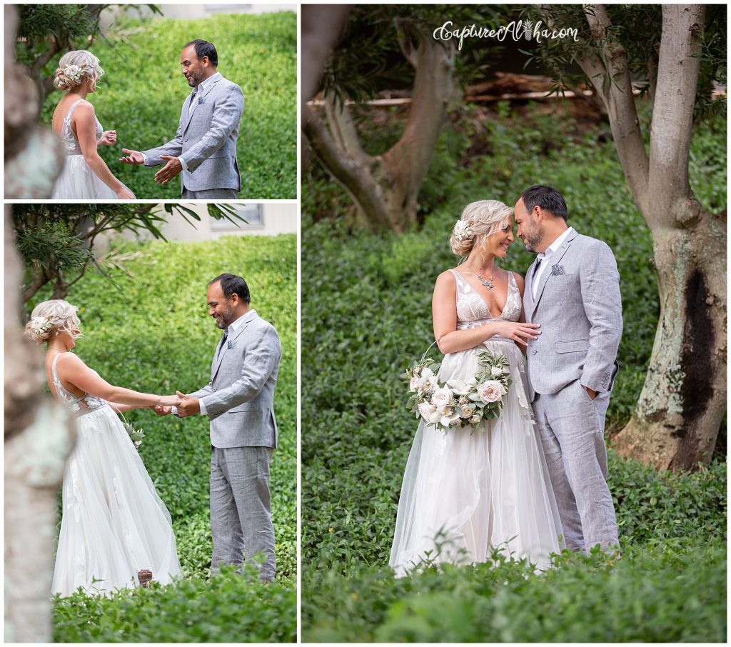 A first look between bride and groom before their Maui Wedding | Gannon's Wailea