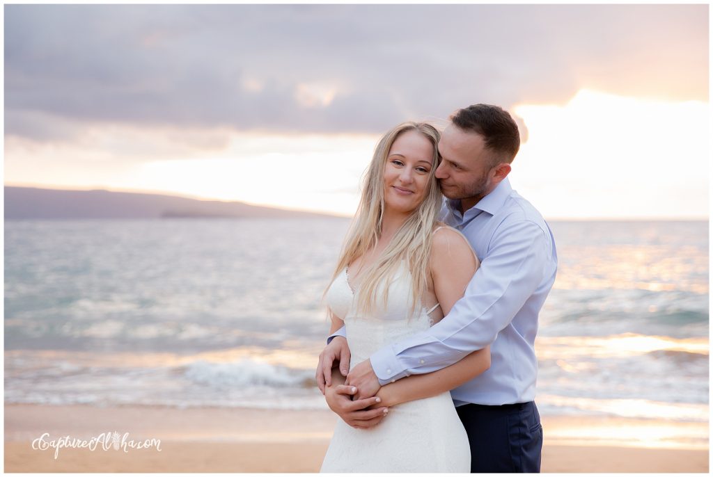 Maui Wedding Photography at Po'olenalena Beach, close up of the bride and groom